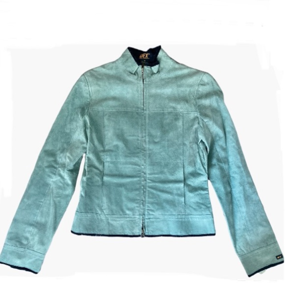 Dex Mint Green Zip Front Leather Jacket